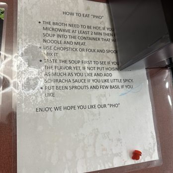 Happy Boba Cafe - Instructions how to eat pho on the table. I 100% approve of these instructions. - Vietnamese Near Me - New Bern, North Carolina Happy Boba Cafe - Instructions how to eat pho on the table. I 100% approve of these instructions. - Vietnamese Near Me - New Bern, North Carolina