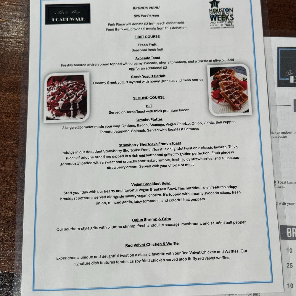 Park Place at The Boardwalk - Restaurant week brunch menu - Steakhouses Near Me - Katy, Texas