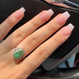 acrylic full set with clear pink gel polish & gel top coat