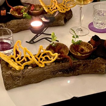 Apt 115 - - Winter vegetables: Butternut squash butterfly, Carrot jerky,  Turnip cake with caviar - Wine Bars Near Me - Austin, Texas
