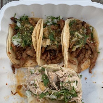 Taqueria Los Arcos - 3 al pastor & 1 shredded chicken tacos - Mexican Near Me - Concord, California Taqueria Los Arcos - 3 al pastor & 1 shredded chicken tacos - Mexican Near Me - Concord, California