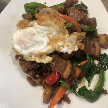 KC Thai - The pork belly gaprow! The perfect runny egg on top & pork that melts in your mouth with the perfect crunch! - Thai Near Me - Overland Park, Kansas KC Thai - The pork belly gaprow! The perfect runny egg on top & pork that melts in your mouth with the perfect crunch! - Thai Near Me - Overland Park, Kansas