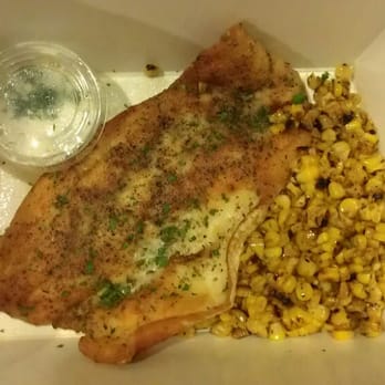 Kentro Greek Kitchen - Pan fried sea bass w roasted sweet corn. $15 very filling portion. - Greek Near Me - Fullerton, California Kentro Greek Kitchen - Pan fried sea bass w roasted sweet corn. $15 very filling portion. - Greek Near Me - Fullerton, California