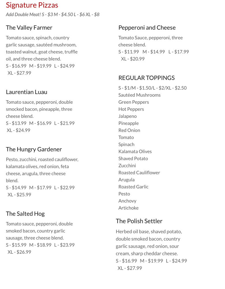 Pizza Menu Yelp