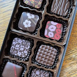 a variety of chocolates in a box