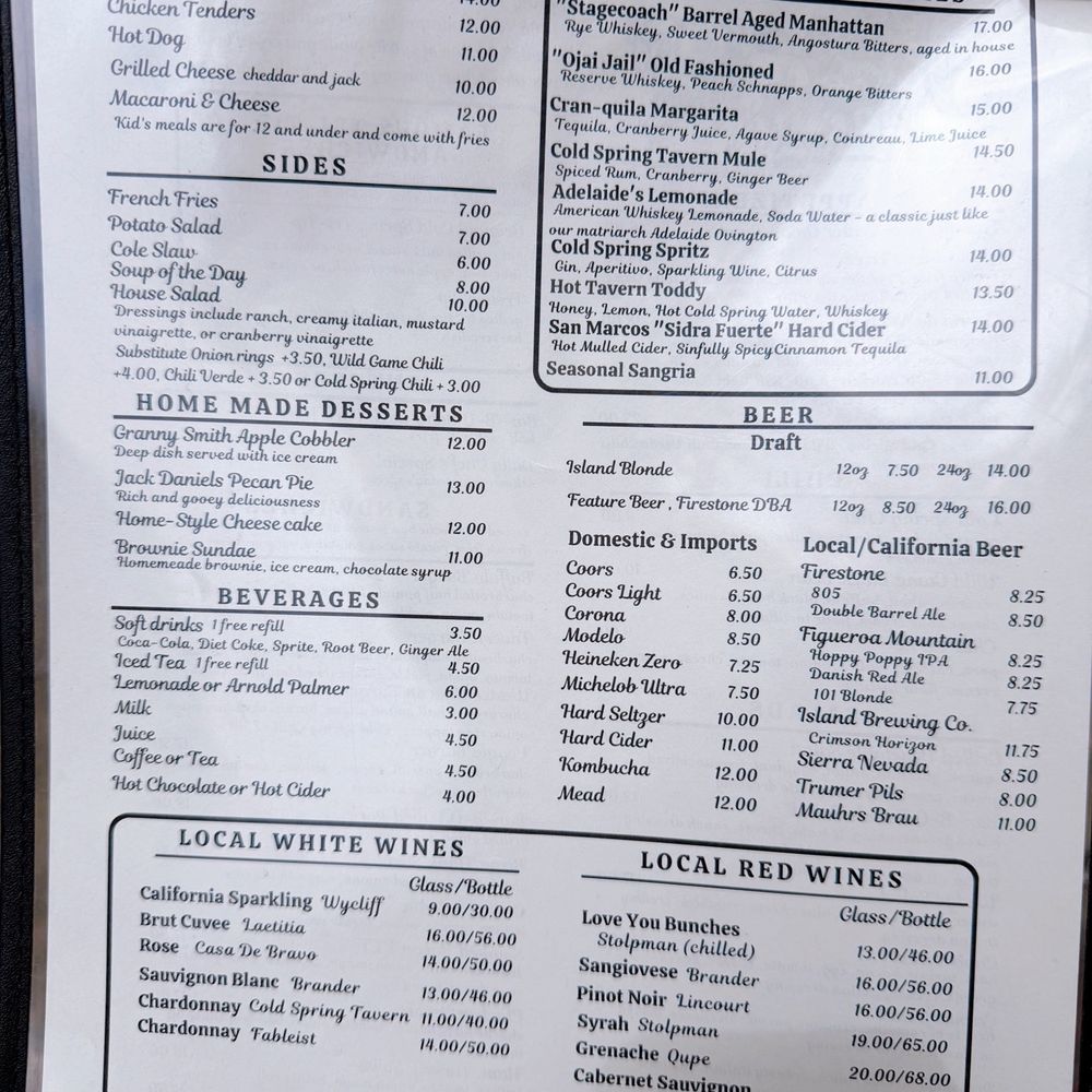 Cold Spring Tavern - Menu 2 as of June 2026 - American Near Me - Santa Barbara, California Cold Spring Tavern - Menu 2 as of June 2026 - American Near Me - Santa Barbara, California