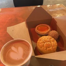 Five spice latte and Chinese pastries. Five spice latte and Chinese pastries.