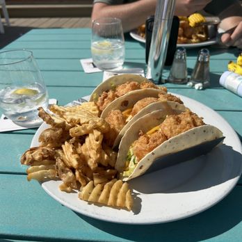 Splash by the Sea - Crispy shrimp tacos & a side of waffle fries ;) - Seafood Near Me - North Topsail Beach, North Carolina