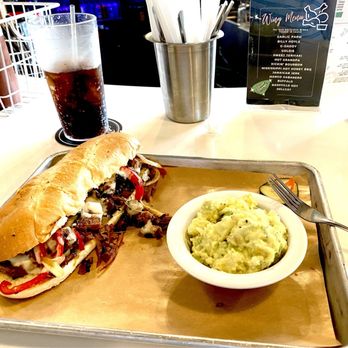 Pecan Penny's - Brisket Philly with potato salad. - Barbeque Near Me - Columbus, Ohio Pecan Penny's - Brisket Philly with potato salad. - Barbeque Near Me - Columbus, Ohio