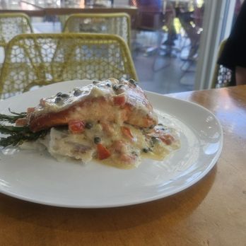 Downtown Terrace - Roasted salmon plate with mashed potatoes & asparagus - New American Near Me - Las Vegas, Nevada