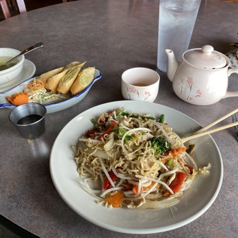 Bake and Cook Thai Restaurant - Yakisoba with miso soup plus springs rolls and tea. - Thai Near Me - Central, South Carolina Bake and Cook Thai Restaurant - Yakisoba with miso soup plus springs rolls and tea. - Thai Near Me - Central, South Carolina