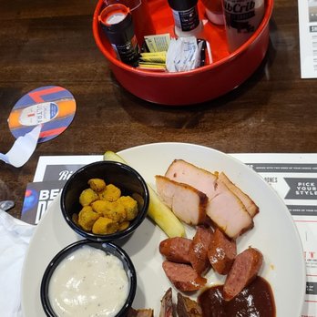 RibCrib BBQ - Three Meats plate: turkey, sausage & brisket. CAN'T go wrong - Barbeque Near Me - Ocean Springs, Mississippi RibCrib BBQ - Three Meats plate: turkey, sausage & brisket. CAN'T go wrong - Barbeque Near Me - Ocean Springs, Mississippi