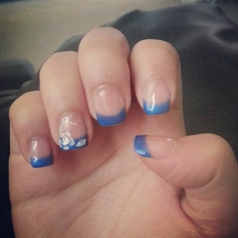 La Belle Nails & Spa - Dark blue french tip nails with a rose on the ring finger! - Day Spas Near Me - Ukiah, California La Belle Nails & Spa - Dark blue french tip nails with a rose on the ring finger! - Day Spas Near Me - Ukiah, California