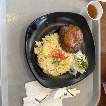 Tokyo Hanten - 33. Hamburger with chili sauce over fried rice with a small cup of soup - Japanese Near Me - Edgewater, New Jersey Tokyo Hanten - 33. Hamburger with chili sauce over fried rice with a small cup of soup - Japanese Near Me - Edgewater, New Jersey