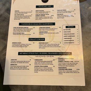 Chak De California - Menu - Indian Near Me - Pasadena, California