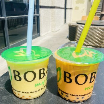 Boba My Tea - Mango smoothie with mango popping boba & Thai ice tea with boba - Bubble Tea Near Me - Los Angeles, California Boba My Tea - Mango smoothie with mango popping boba & Thai ice tea with boba - Bubble Tea Near Me - Los Angeles, California
