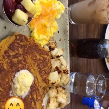First Watch - Pumpkin pancake breakfast (plus fruit cup i stole from bf). - Cafes Near Me - Tucson, Arizona