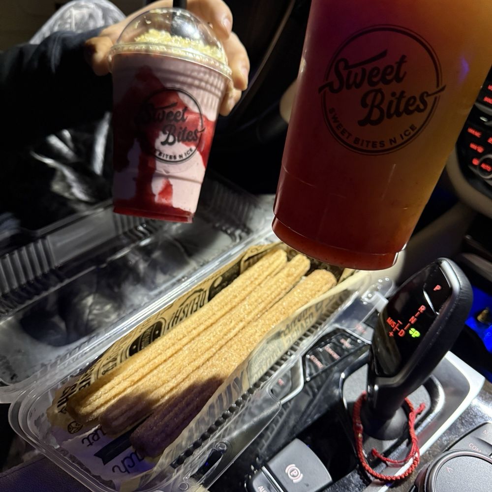 Sweet Bites N Ice - Watermelon Pineapple Mango drink Strawberry cheesecake shake Three Churros - Desserts Near Me - Bakersfield, California Sweet Bites N Ice - Watermelon Pineapple Mango drink Strawberry cheesecake shake Three Churros - Desserts Near Me - Bakersfield, California