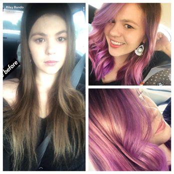 Raven Row Salon - The before and after. You can tell I'm happy  Purple locks of Love - Hair Salons Near Me - Austin, Texas