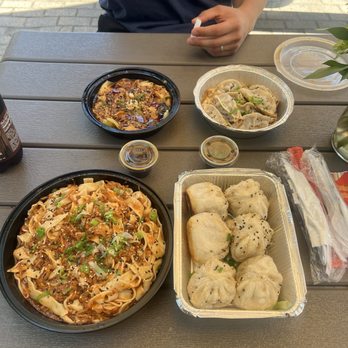 Jayd Bun - Top left spicy wontons. Right potstickers. Bottom left October noddles. Right chicken buns - Chinese Near Me - South Kingstown, Rhode Island