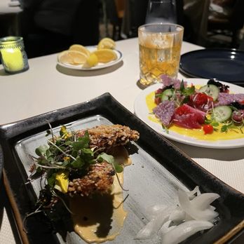 The Marine Room - Medium soft shell crab and the CRUDO. With Peruvian peppers,endives,mint and more!! The fan fave of the night - Seafood Near Me - La Jolla, California