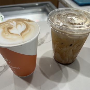 Klatch Coffee - hot Hazelnut Latte and iced creme brulee latte - Coffee & Tea Near Me - Rancho Cucamonga, California