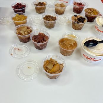The Peach Cobbler Factory - 3 flights ( we had them "to go" ) total 12 - Desserts Near Me - Katy, Texas The Peach Cobbler Factory - 3 flights ( we had them "to go" ) total 12 - Desserts Near Me - Katy, Texas