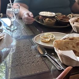 Naan, thali, noodles. Naan, thali, noodles.