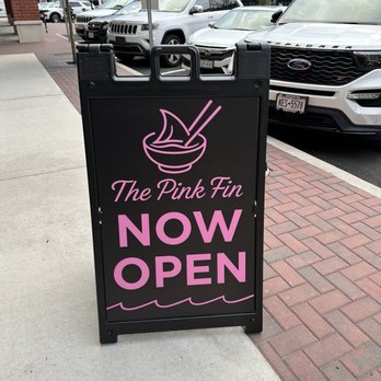 The Pink Fin - Sign outside the front. - Poke Near Me - Ronkonkoma, New York The Pink Fin - Sign outside the front. - Poke Near Me - Ronkonkoma, New York