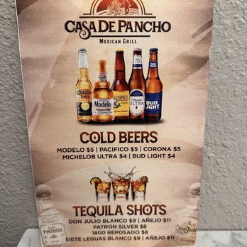 Casa De Pancho Mexican Grill  - Drink menu (beers and tequila shots) - Mexican Near Me - Walnut, California