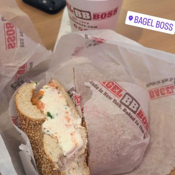 Bagel Boss - Sesame Bagel with Lox and Scallion spread - Bagels Near Me - Burbank, California Bagel Boss - Sesame Bagel with Lox and Scallion spread - Bagels Near Me - Burbank, California