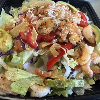 Baja Fresh - Chili Lime Salad with shrimp as an added protein option, chicken, steak, carnitas are the other protein options. - Mexican Near Me - Bakersfield, California