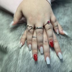 The Nail Shop - Dip powder, tip extension, square shape.