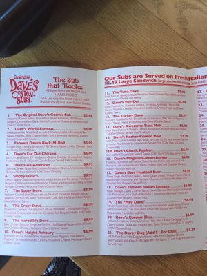 Menu photo 2 Dave's Cosmic Subs Elyria, OH