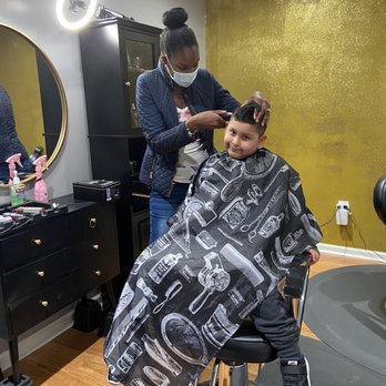 Above The Bar Salon - My 5 year old getting his hair cut by our favorite Ardra - Hair Salons Near Me - Columbus, Georgia