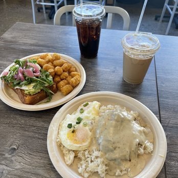 Butter Cafe & Bakery - Vanilla latte, Avocado Toast with Side of Tots, and Adobo Fried Rice. - Breakfast & Brunch Near Me - Upland, California Butter Cafe & Bakery - Vanilla latte, Avocado Toast with Side of Tots, and Adobo Fried Rice. - Breakfast & Brunch Near Me - Upland, California