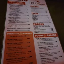 El Charro Mexican Restaurant & Bar - Menu
