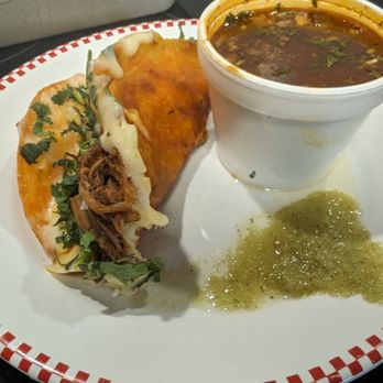 Taqueria Luna - One queso birro taco and consumme. Little bit of mild sauce - Food Trucks Near Me - Madison, Alabama