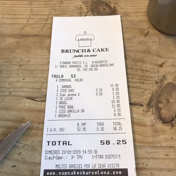 Brunch & Cake - Receipt - Breakfast & Brunch Near Me - Barcelona, B Brunch & Cake - Receipt - Breakfast & Brunch Near Me - Barcelona, B