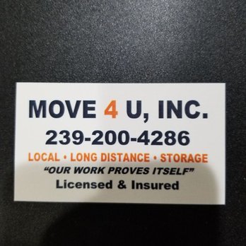 Move 4 U - Call us and let us here at MOVE 4 U make your move easy and stress free. - Movers Near Me - Naples, Florida