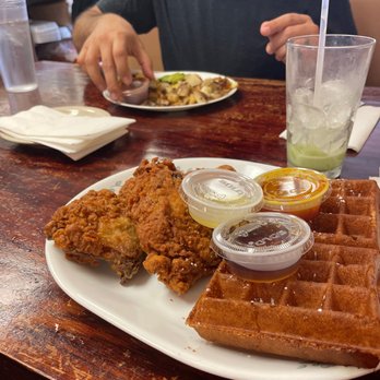 Hungry Fox - Chicken and Waffles with butter, syrup and sriracha - Breakfast & Brunch Near Me - North Hollywood, California
