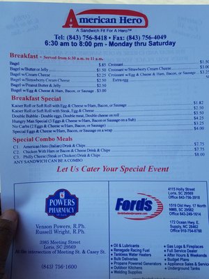 Menu photo 3 American Hero Subs & Bagels Loris, SC