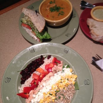 Wildflower - Cobb salad, half chicken salad sandwhich and Thai chicken rice soup. - Sandwiches Near Me - Chandler, Arizona