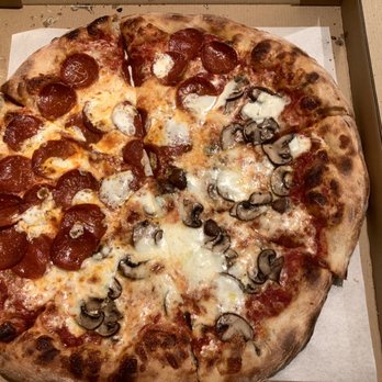 A&B Pizza - Half pep, half mushroom - Pizza Near Me - Seaside, Oregon