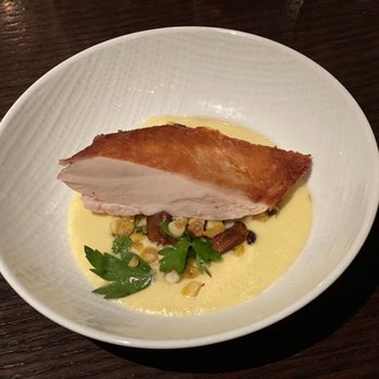 Deuxave - Chicken over purée sweet corn - New American Near Me - Boston, Massachusetts Deuxave - Chicken over purée sweet corn - New American Near Me - Boston, Massachusetts