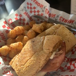 Cubano sandwich with tots. Cubano sandwich with tots.