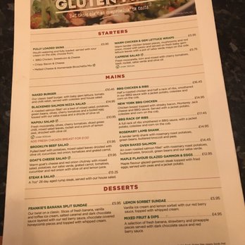 Frankie & Benny's - GF Menu - New American Near Me - Manchester, LAN