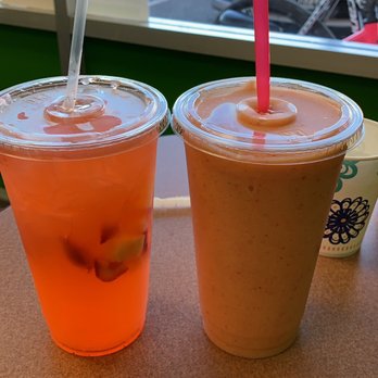 Royal T Cafe - Raspberry w/ pineapple lemonade and Tropical smoothie - Breakfast & Brunch Near Me - Manteca, California
