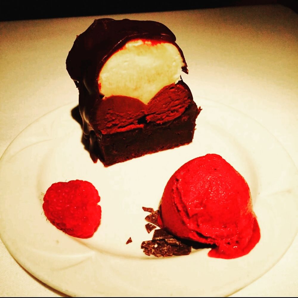 Decadent chocolate with raspberry compote Decadent chocolate with raspberry compote
