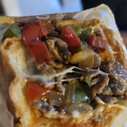 penrose cheesesteak - Close shot of pepper cheese steak